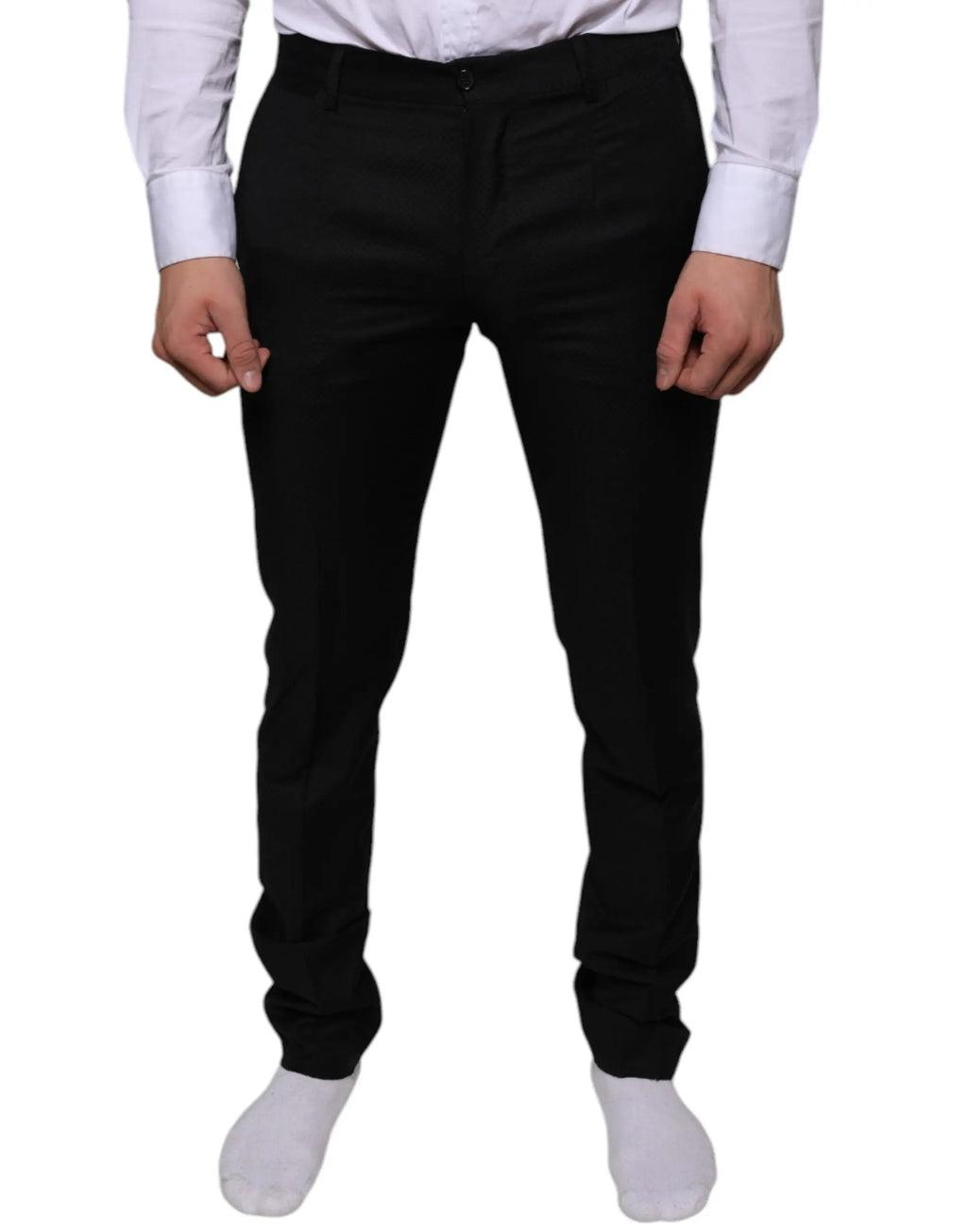 Pantalon slim noir dolce gabbana en laine lisse et ajusté pour tenue formelle