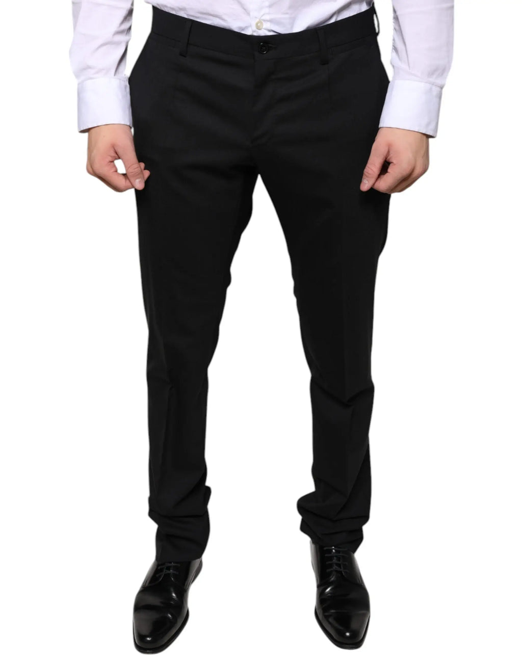 Pantalon habillé slim en laine noire dolce gabbana avec plis subtils et coupe ajustée