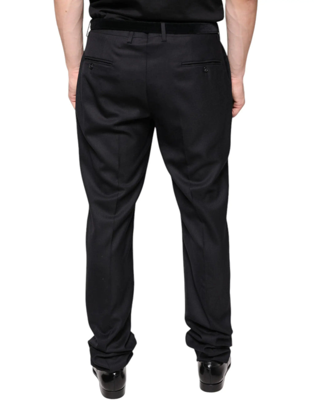 Pantalon formel noir dolce gabbana en laine avec coupe skinny et plis subtils pour un look élégant