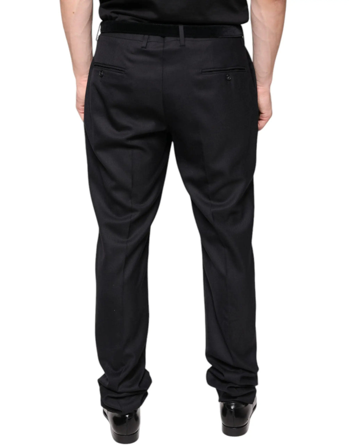 Pantalon formel noir dolce gabbana en laine avec coupe skinny et plis subtils pour un look élégant