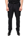 Pantalon habillé skinny en laine noire dolce & gabbana avec coupe slim et plis subtils à la taille