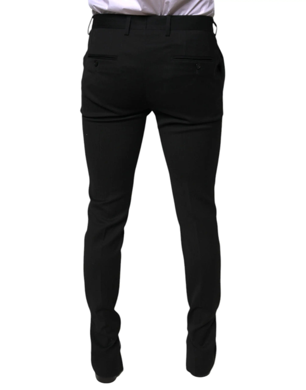 Pantalon habillé noir en laine dolce & gabbana slim avec une coupe ajustée et deux poches arrière vue de dos