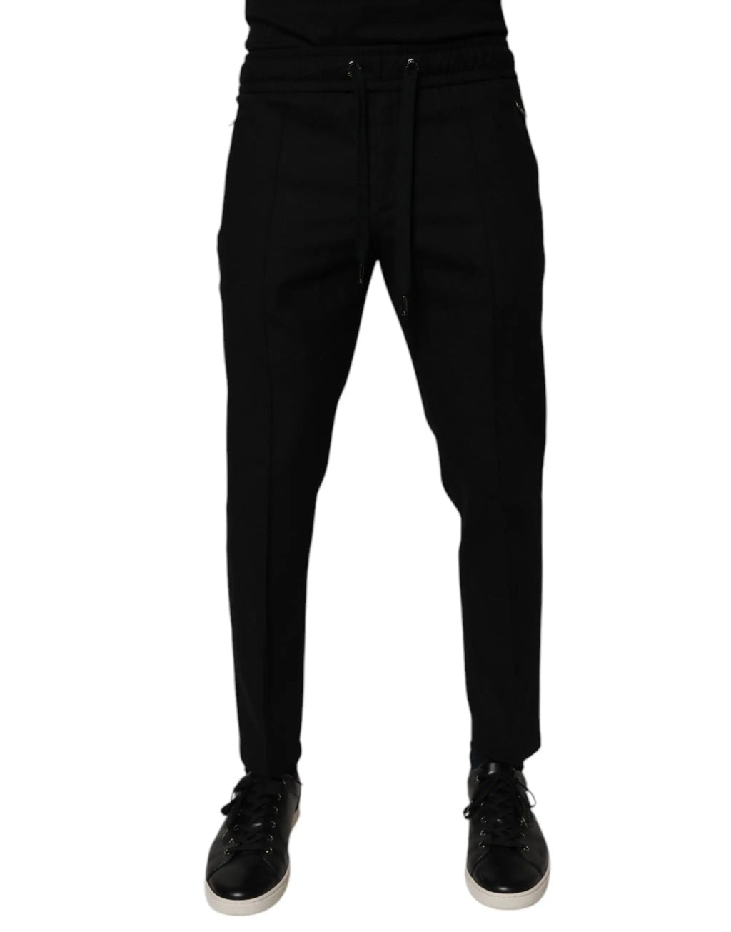Pantalon jogging noir dolce & gabbana en laine avec taille à cordon et poches latérales pour homme