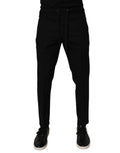 Pantalon jogging noir dolce & gabbana en laine avec taille à cordon et poches latérales pour homme