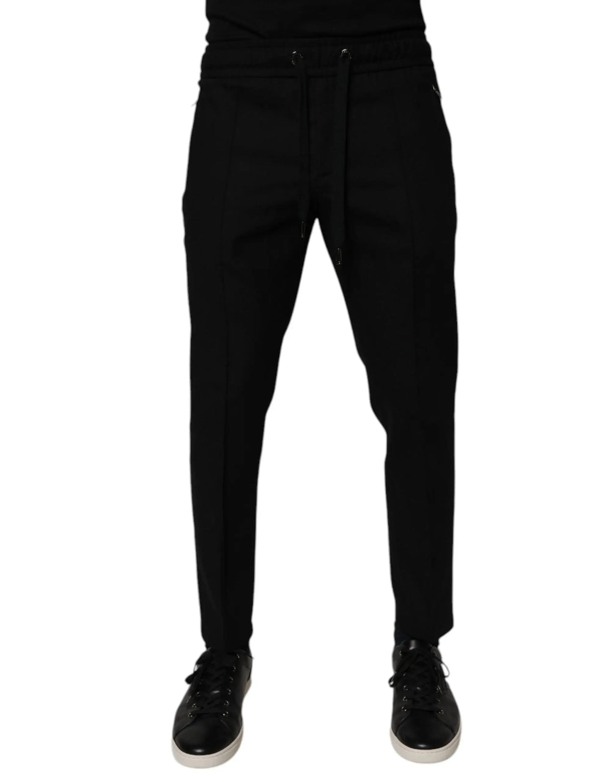 Pantalon jogging skinny en laine noire dolce & gabbana avec taille coulissante et poches latérales