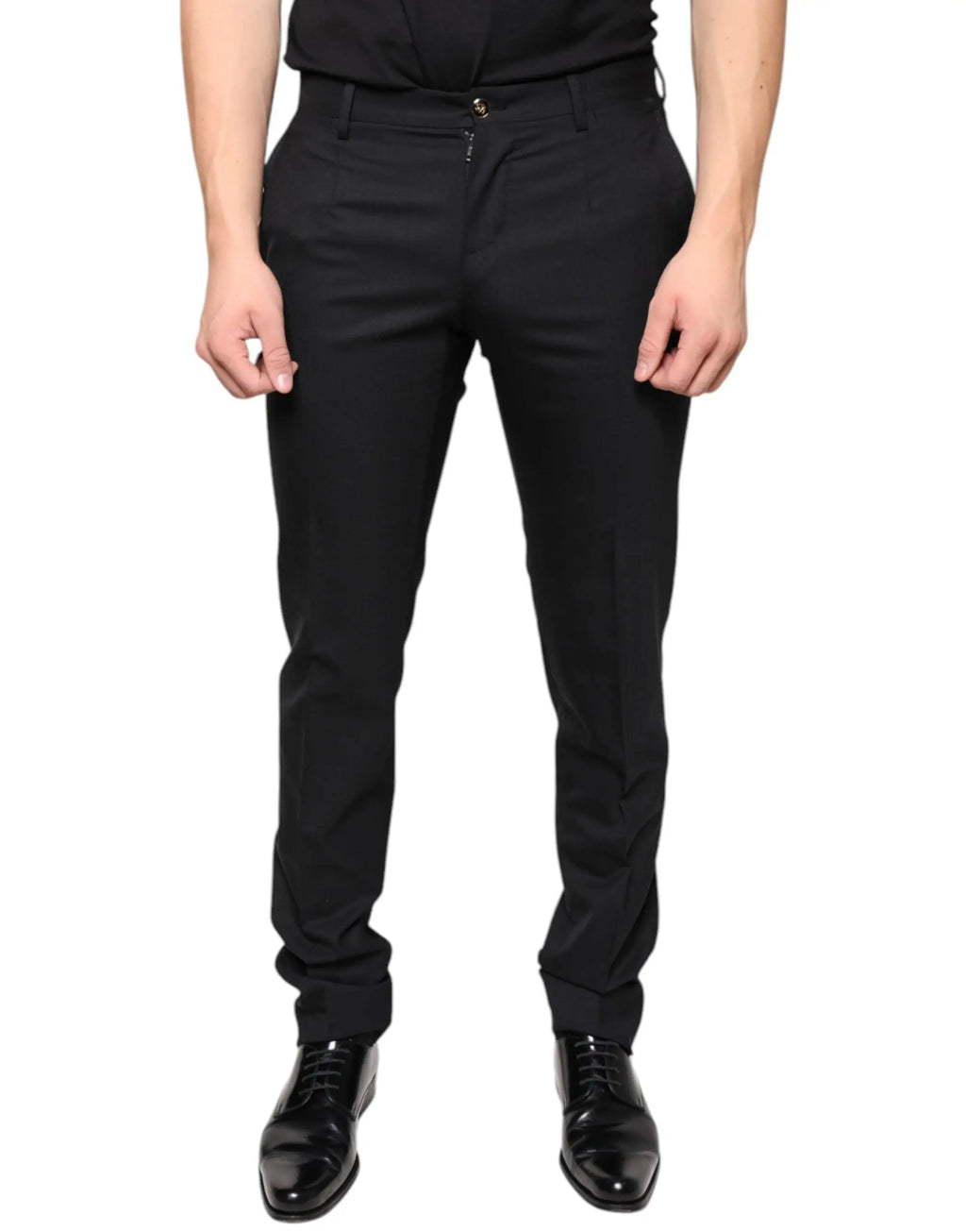 Dolce & Gabbana pantalons habillés noirs en laine pour homme coupe skinny avec coutures discrètes et coupe ajustée