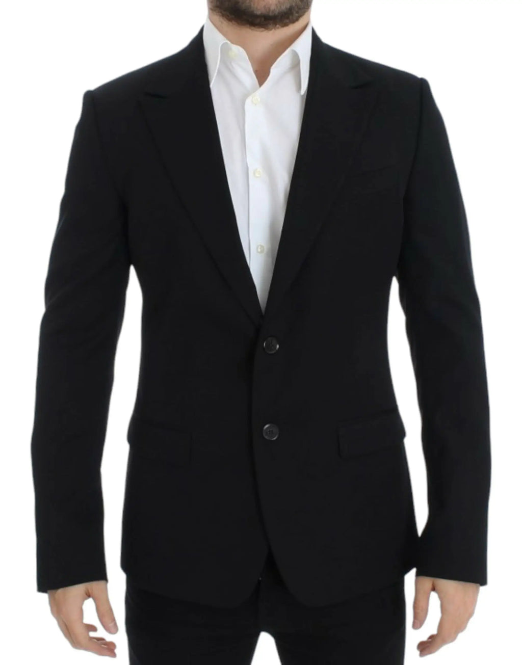 Dolce & Gabbana blazer noir en laine slim fit avec deux boutons avant et poches à rabat tailored