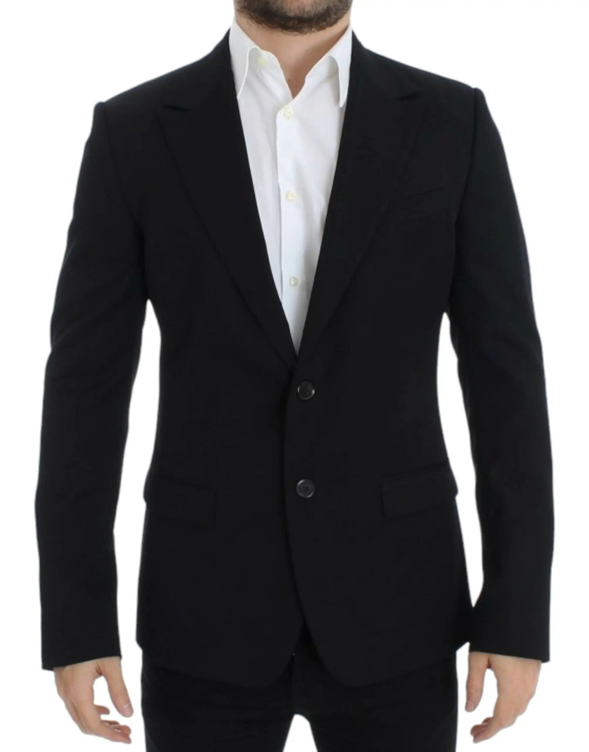 Dolce & Gabbana blazer noir en laine slim fit avec deux boutons avant et poches à rabat tailored