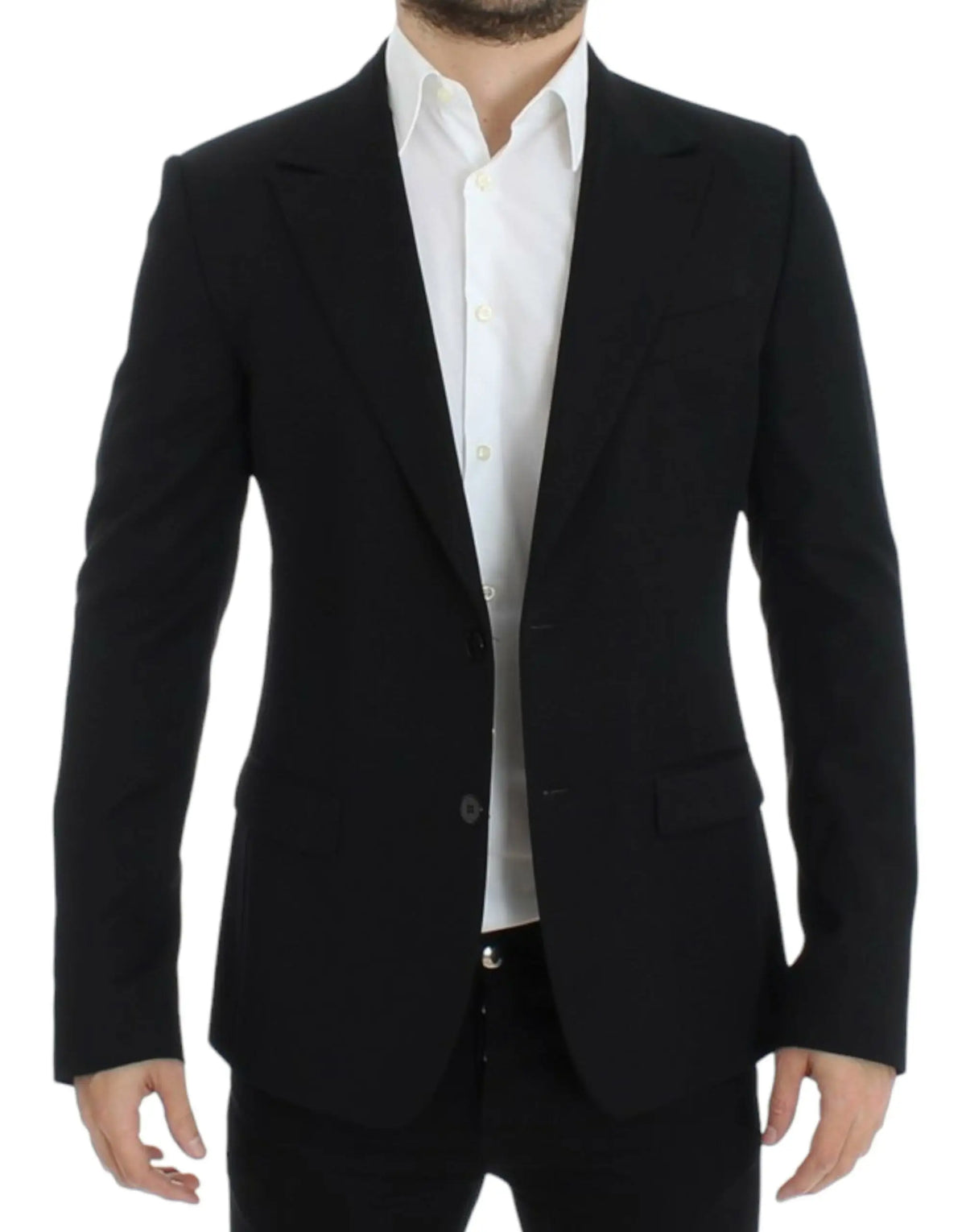 Dolce & gabbana blazer slim fit en laine noir avec col cranté et fermeture à deux boutons