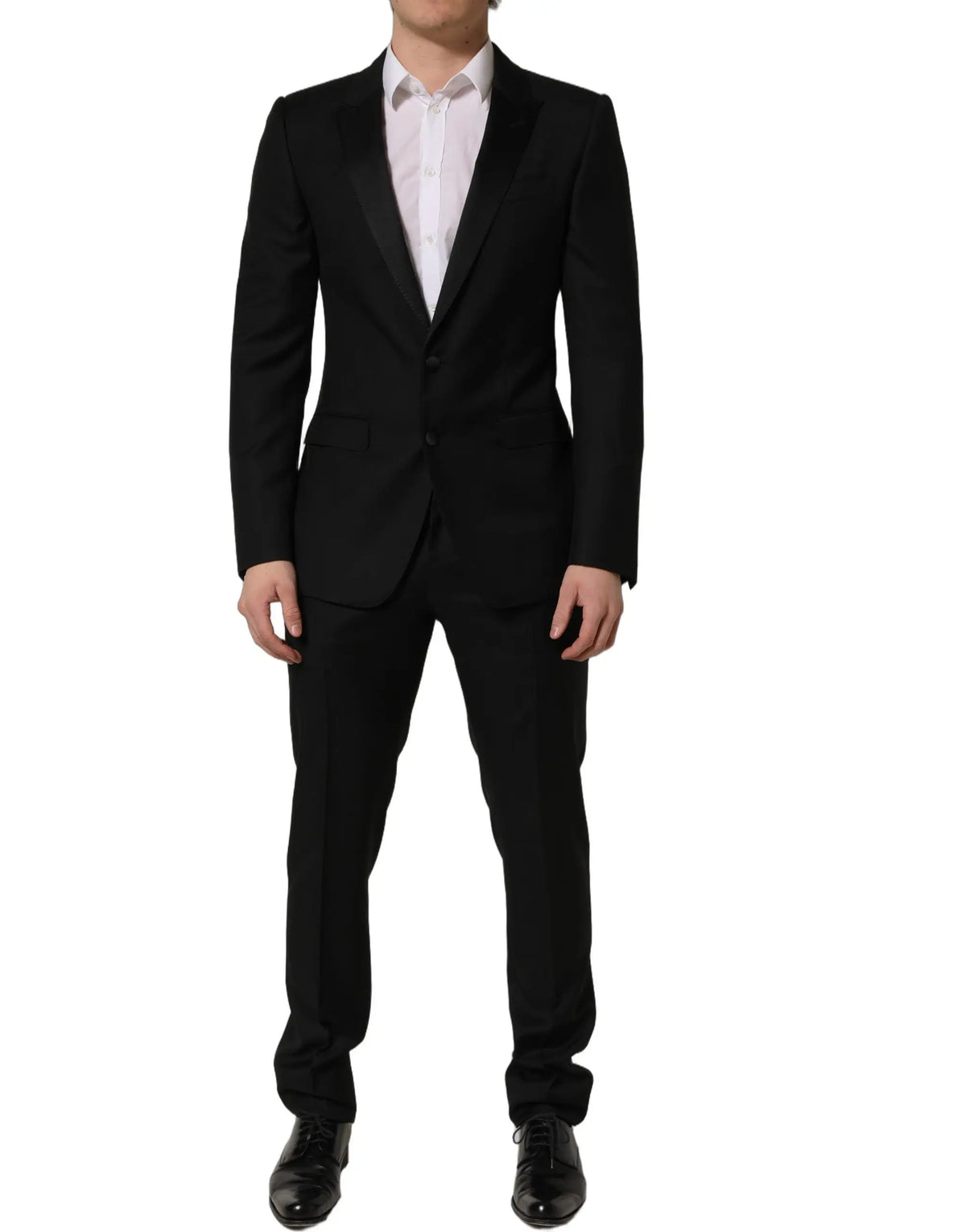 Dolce & gabbana costume homme noir en laine slim fit 2 pièces avec revers crantés et coupe simple boutonnage