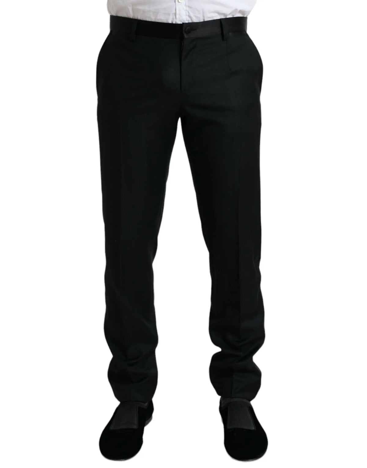 Pantalon habillé dolce & gabbana noir en laine coupe slim avec ceinture assortie et coupe droite élégante