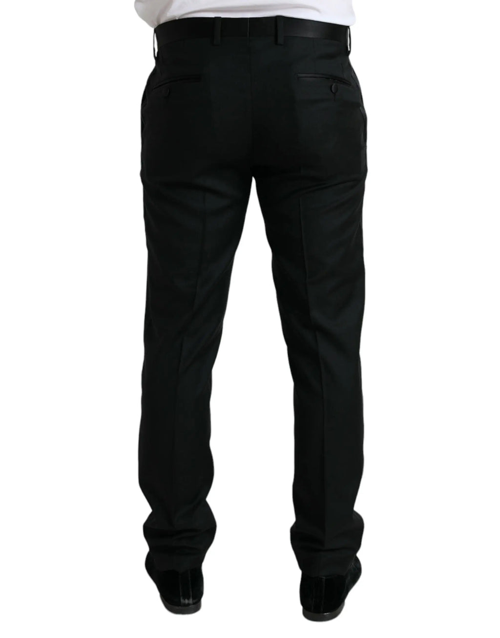 Pantalon de costume slim fit en laine noire dolce gabbana avec une coupe ajustée et des plis subtils