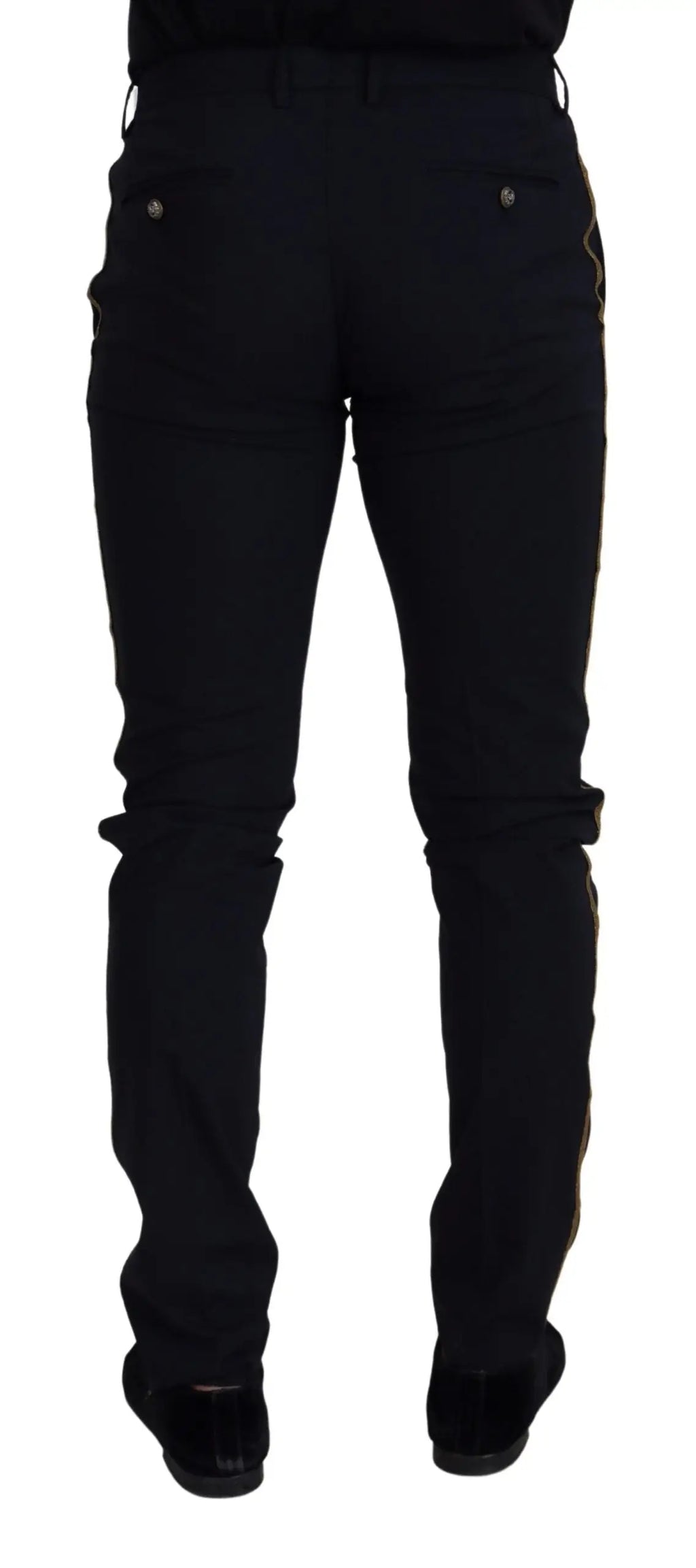 Pantalon formel slim en laine noire dolce gabbana avec couture dorée subtile sur les coutures latérales