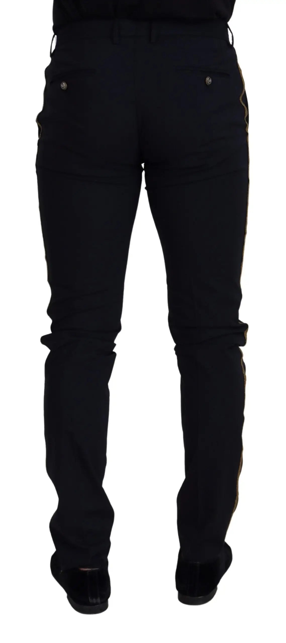 Pantalon formel slim en laine noire dolce gabbana avec couture dorée subtile sur les coutures latérales