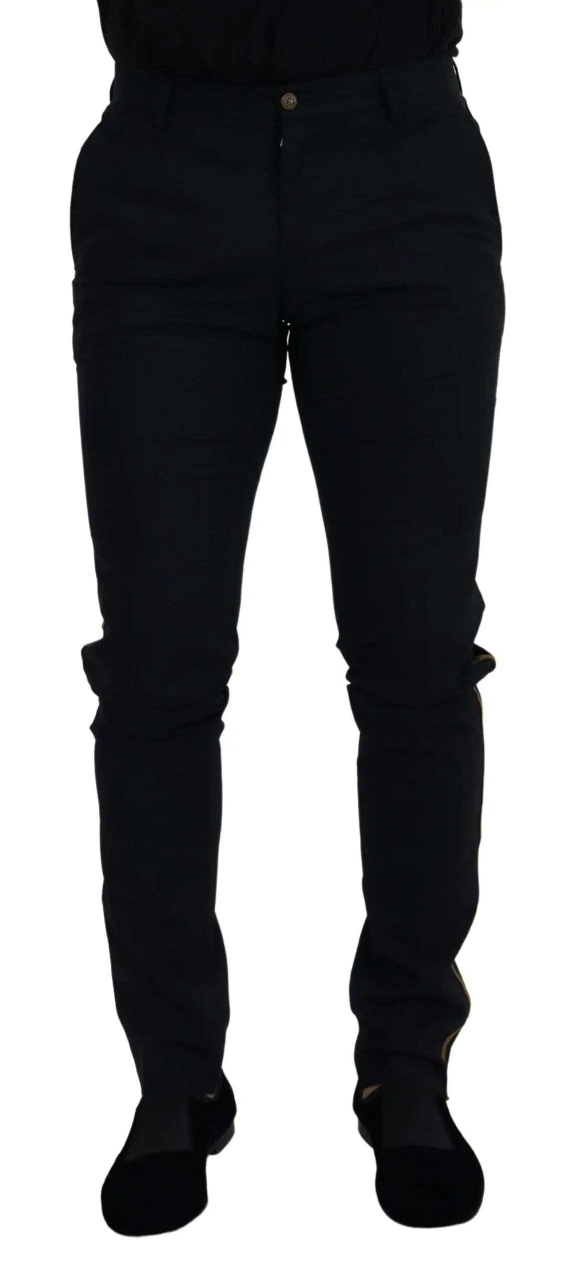 Pantalon formel slim noir dolce gabbana en laine avec texture subtile et design classique