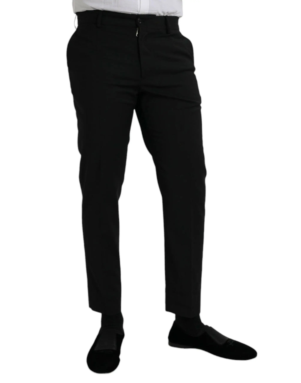 Pantalon formel slimfit en laine noire dolce gabbana avec coupe droite et fermeture éclair avant subtile