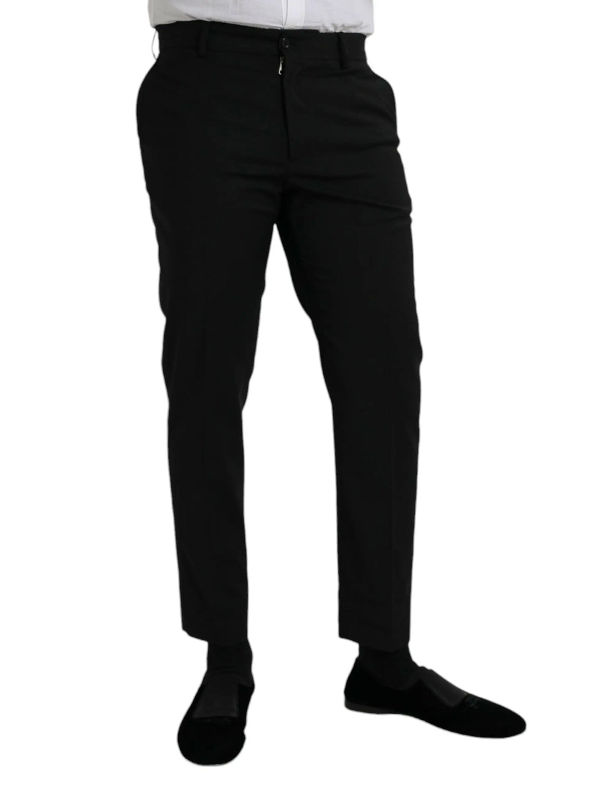 Pantalon formel slimfit en laine noire dolce gabbana avec coupe droite et fermeture éclair avant subtile