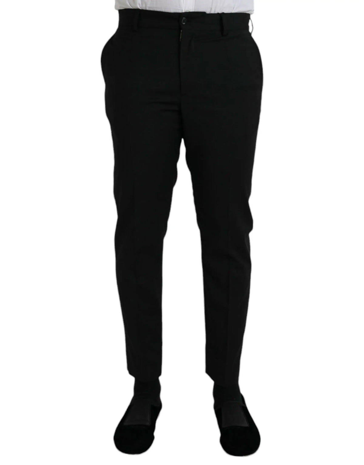 Pantalon de costume noir dolce & gabbana en laine slim fit avec coupe ajustée et plis discrets le long des jambes
