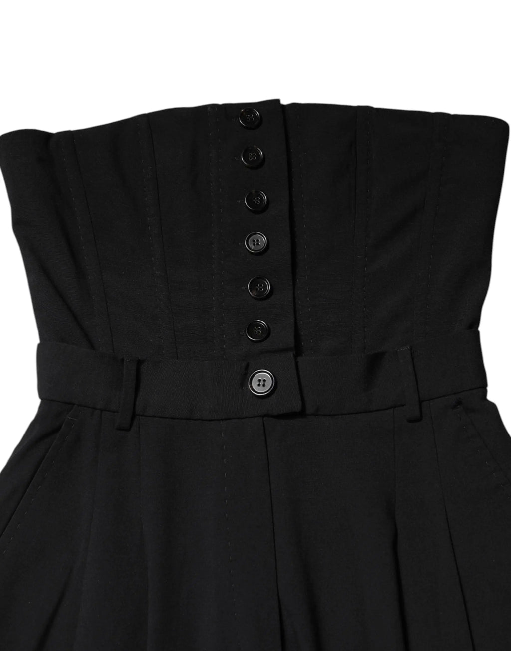 Dos d une robe noire style corset dolce & gabbana en laine avec dos boutonné et ceinture assortie