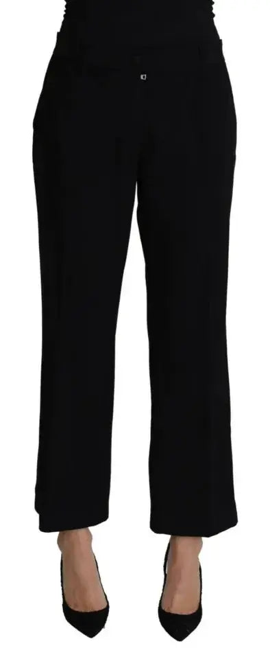 Pantalon capri coupé noir dolce gabbana en laine stretch avec taille haute boutons discrets et coupe droite élégante