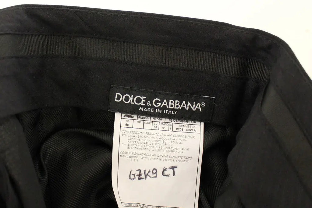 Douce & gabbana noir doublure de chapeau en laine avec étiquette de marque sur pantalon plissé extensible