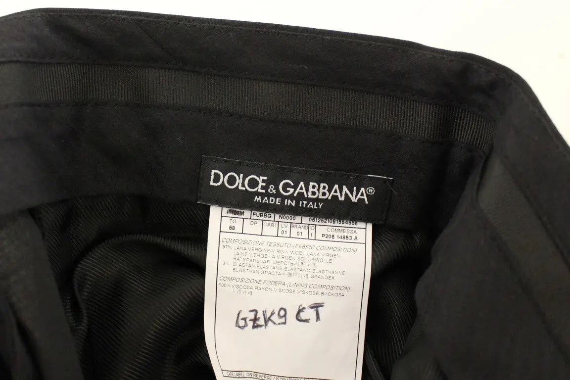 Douce & gabbana noir doublure de chapeau en laine avec étiquette de marque sur pantalon plissé extensible