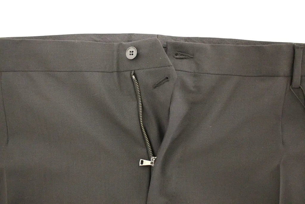 Pantalon noir en laine extensible dolce gabbana avec plis et fermeture bouton et zip gris foncé tailoring