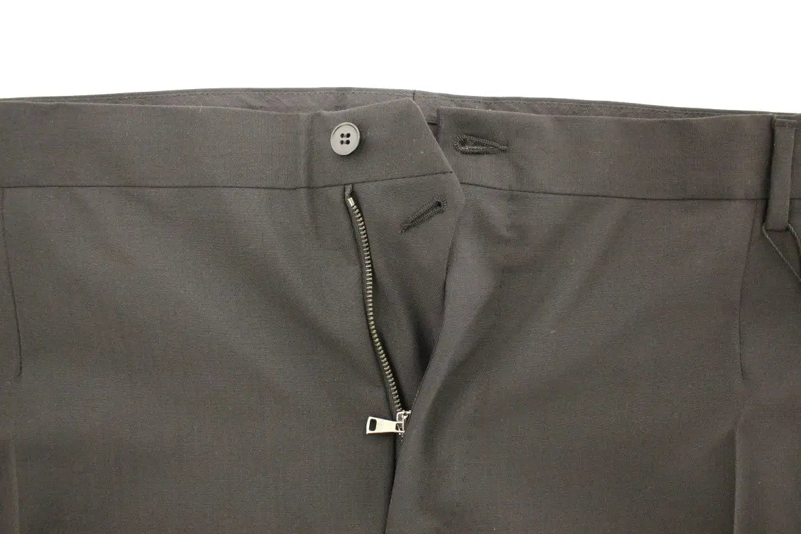 Pantalon noir en laine extensible dolce gabbana avec plis et fermeture bouton et zip gris foncé tailoring
