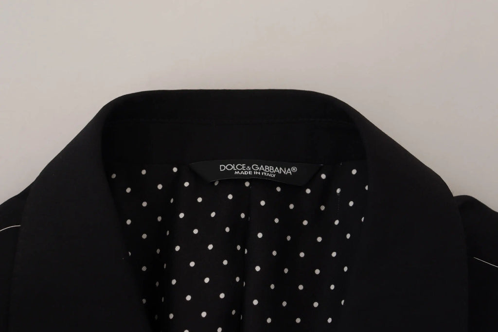 Veste dolce & gabbana noire slim fit en laine stretch avec doublure à pois blancs visible sur l’intérieur