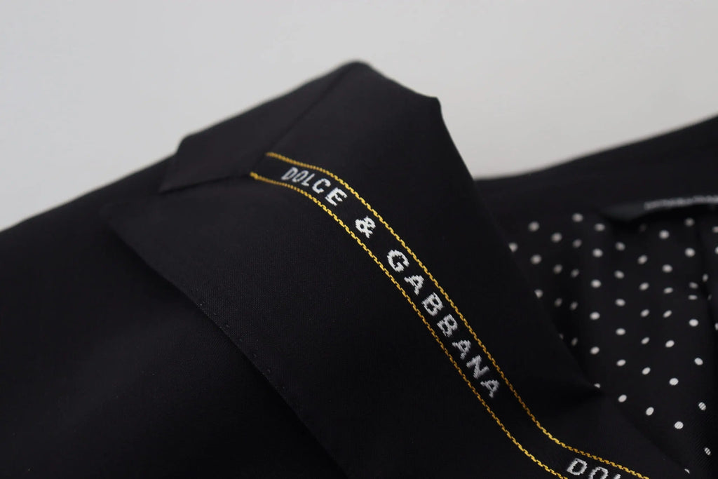 Veste noire dolce & gabbana en laine stretch coupe slim avec col orné de branding doré