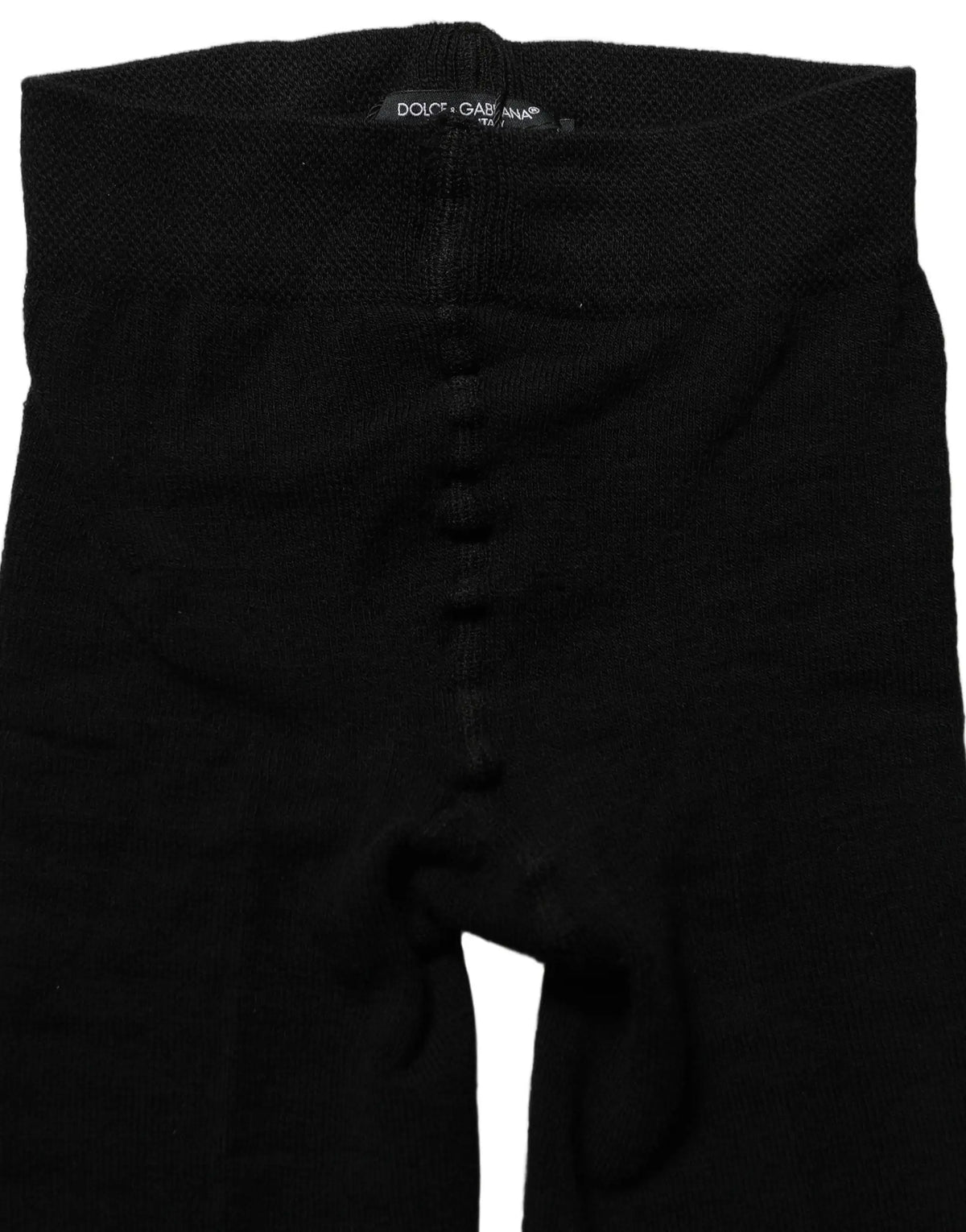 Collants noirs en laine extensible dolce gabbana avec taille côtelée et fermeture à boutons