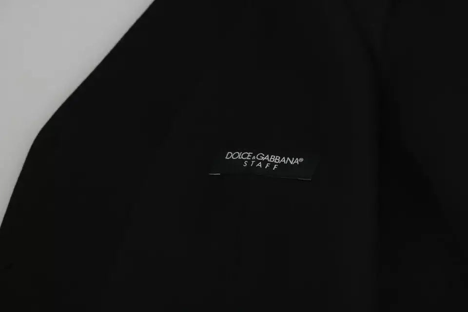 Étiquette noire du personnel dolce & gabbana sur un gilet formel en laine noire stretch pour homme