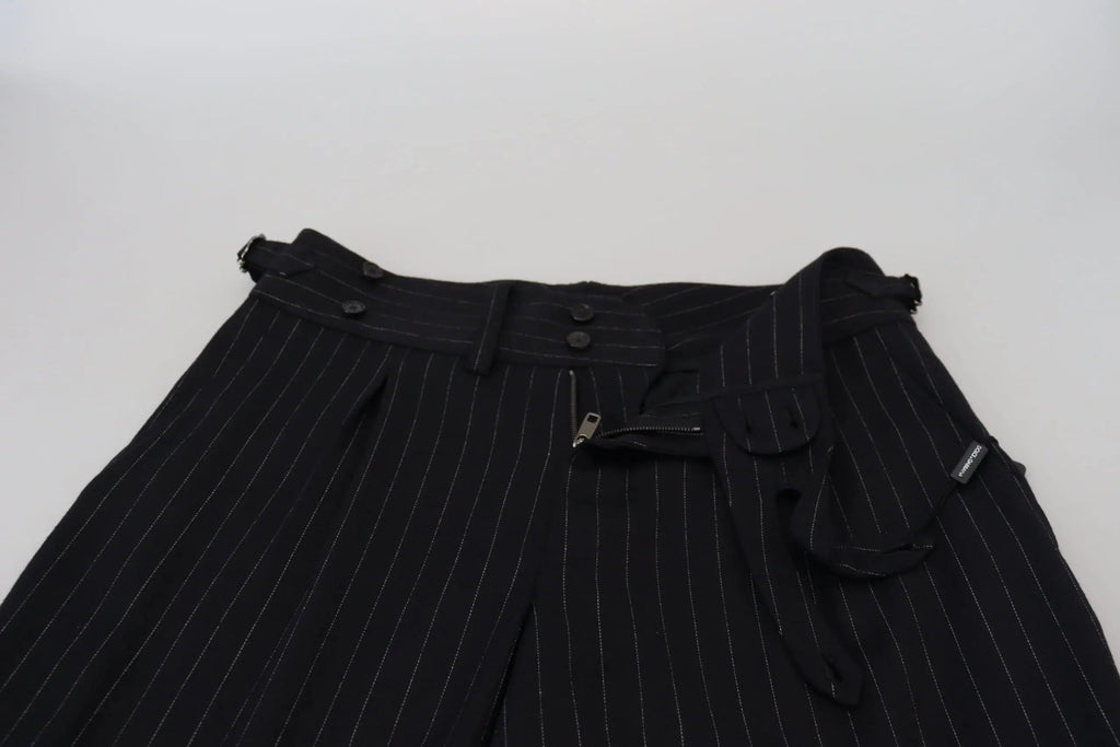 Pantalon chino dolce et gabbana en laine noire à rayures avec taille ajustée et passants de ceinture