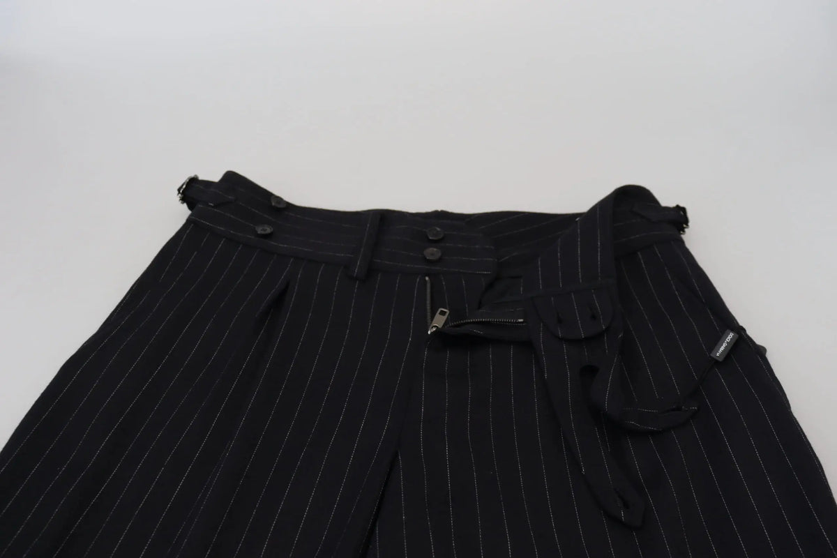 Pantalon chino dolce et gabbana en laine noire à rayures avec taille ajustée et passants de ceinture