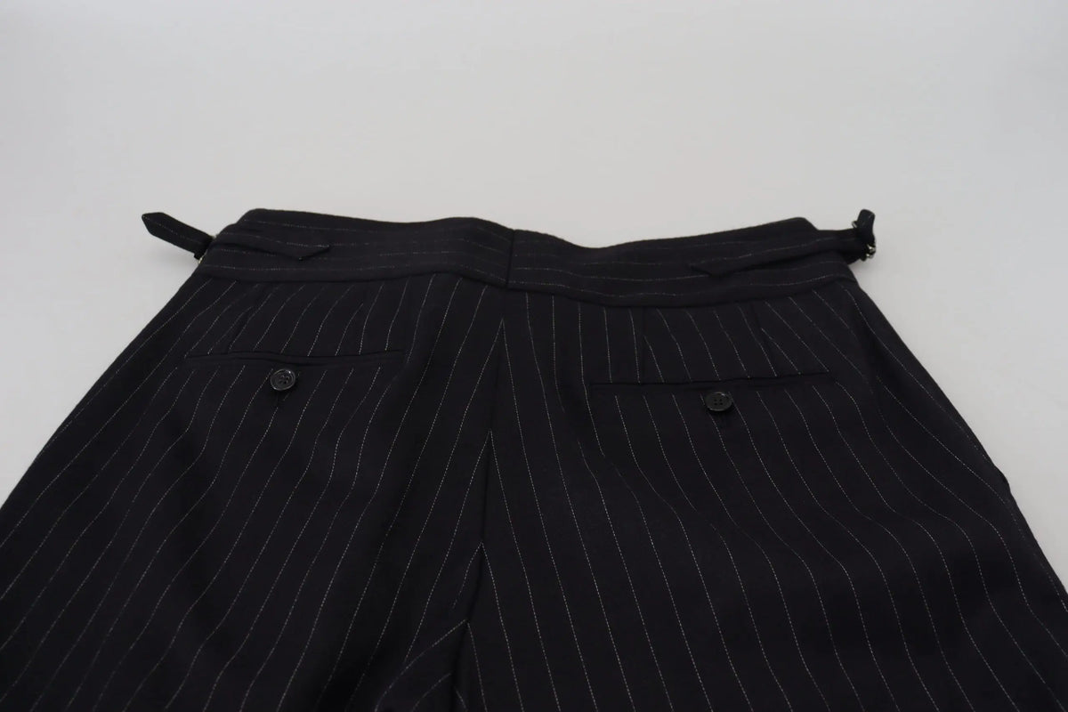Dolce & Gabbana pantalon chino noir en laine à rayures fines avec taille ajustée et rayures verticales subtiles