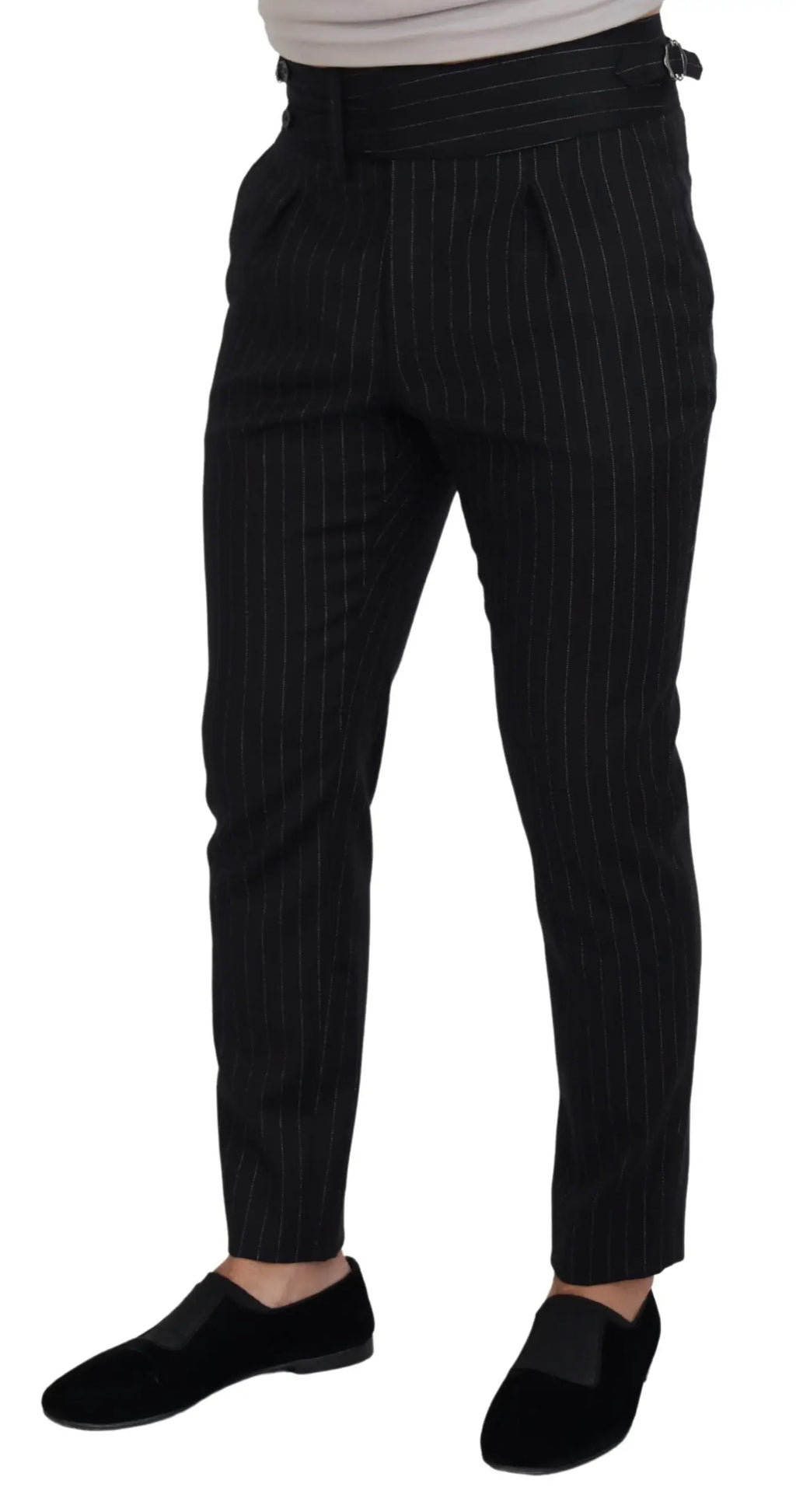 Pantalon chino dolce & gabbana noir en laine à rayures avec coupe ajustée et détail passant de ceinture