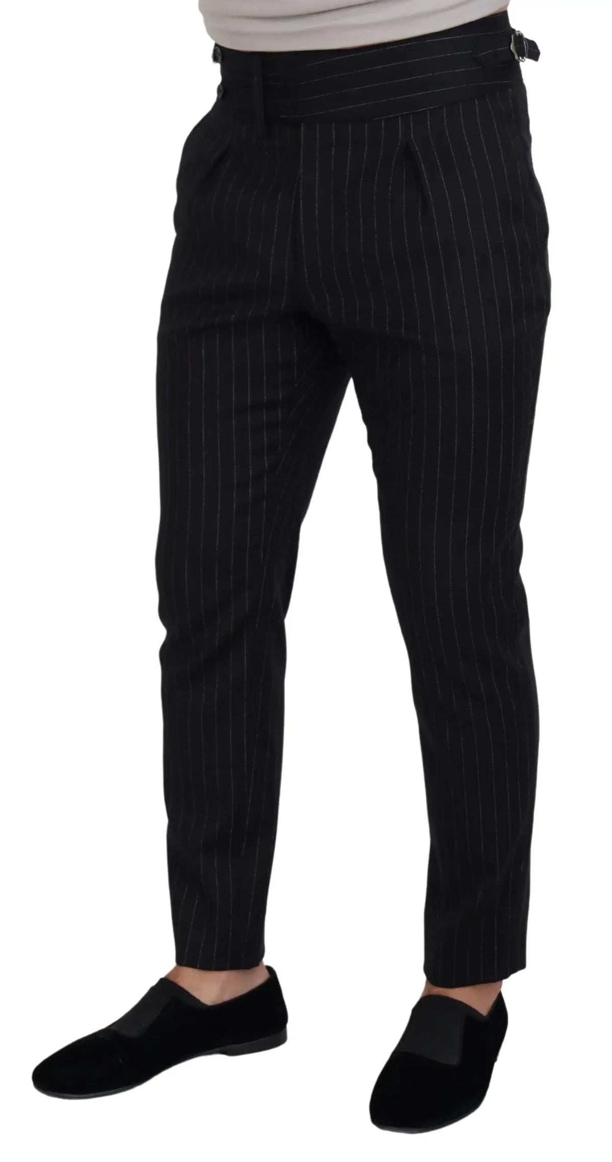 Pantalon chino dolce & gabbana noir en laine à rayures avec coupe ajustée et détail passant de ceinture