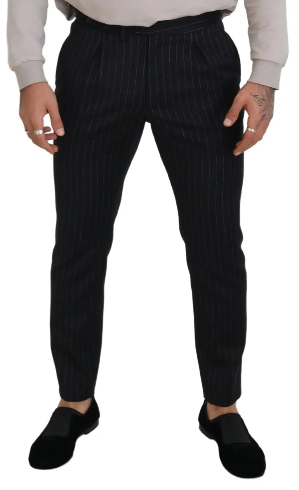 Pantalon chino noir à rayures en laine dolce & gabbana avec coupe ajustée et plis subtils à la taille