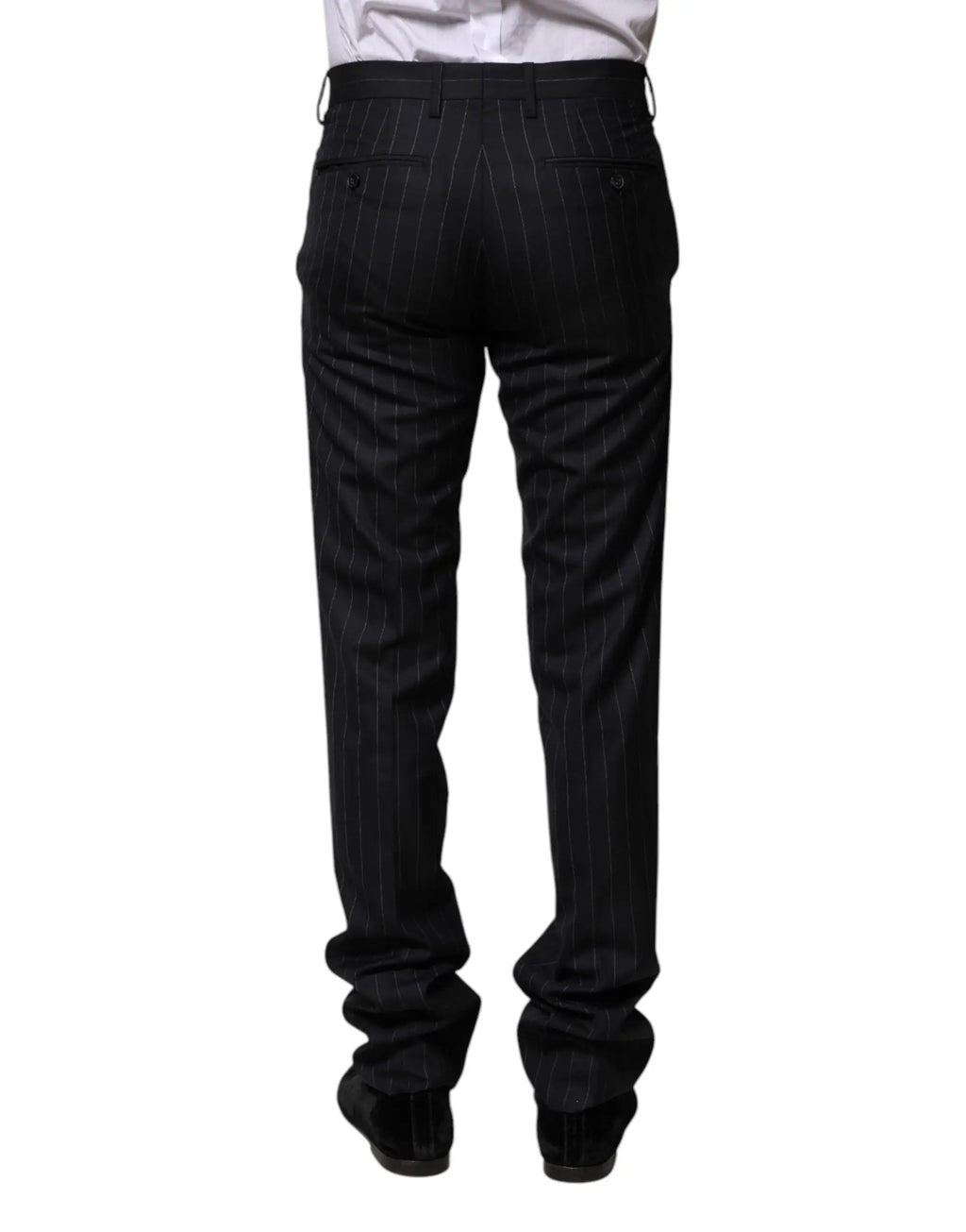 Pantalon formel dolce & gabbana en laine noir avec fines rayures verticales et coupe ajustée