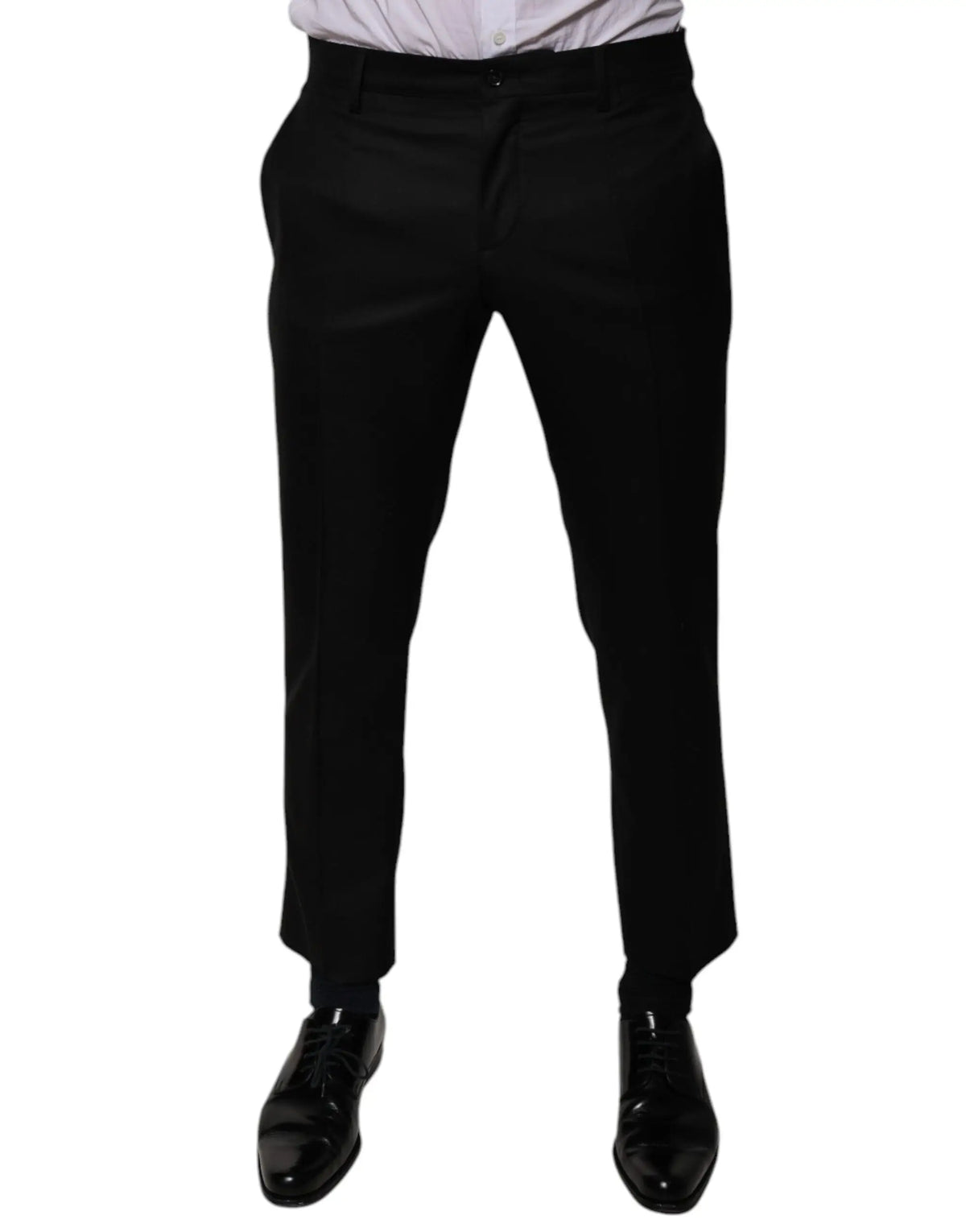 Pantalon de costume noir dolce gabbana en laine avec coupe droite élégante et plis subtils à lavant