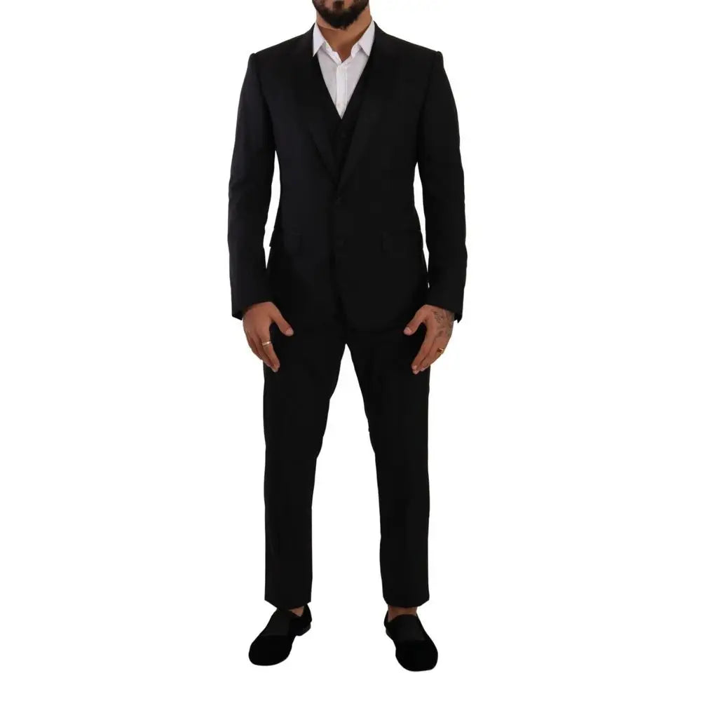 Tailleur noir dolce & gabbana en laine trois pièces avec coupe moderne et texture subtile