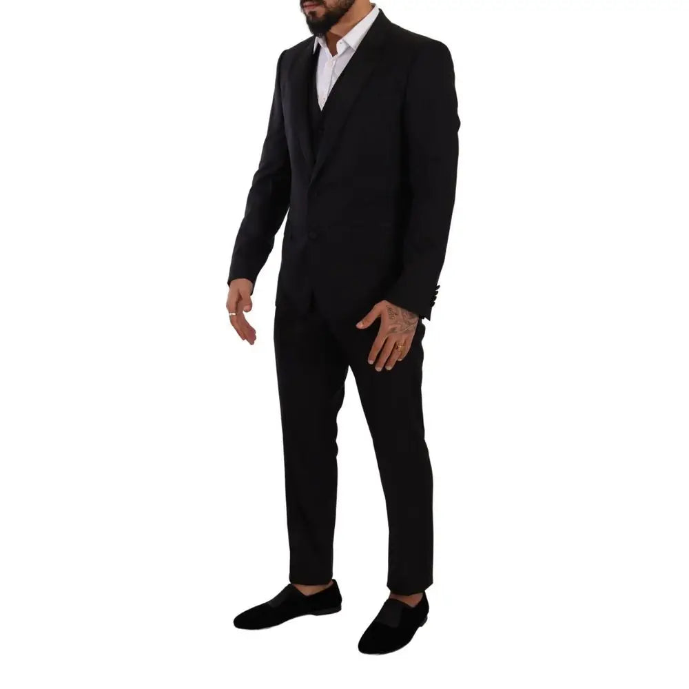 Dolce & Gabbana costume trois pièces noir en laine avec coupe moderne et pantalon assorti