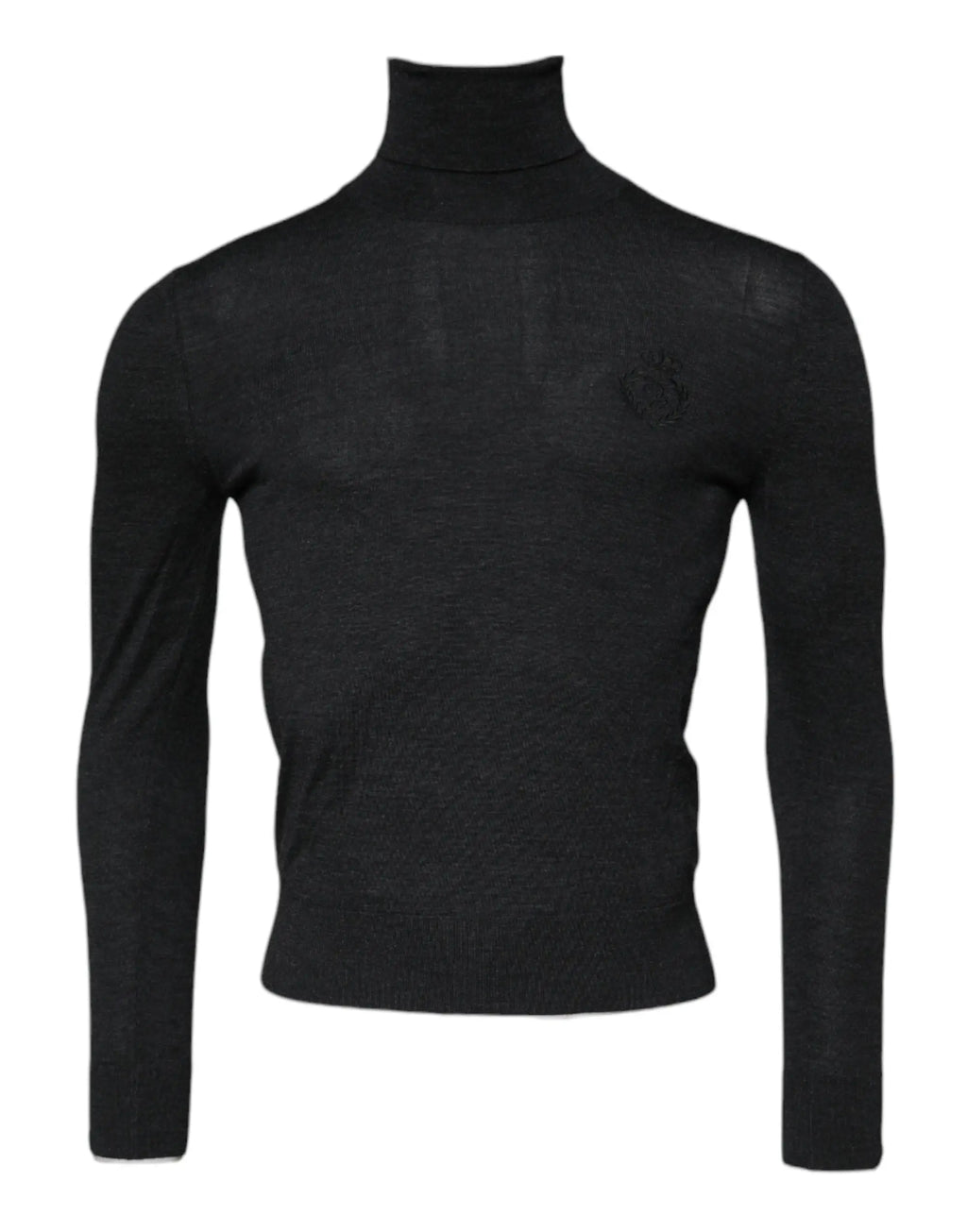 Pull over dolce gabbana pour homme en laine noire avec col roulé, maille texturée subtile et logo brodé poitrine gauche