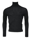 Dolce & gabbana pull col roulé noir en laine pour homme avec maille texturée subtile et logo brodé poitrine gauche