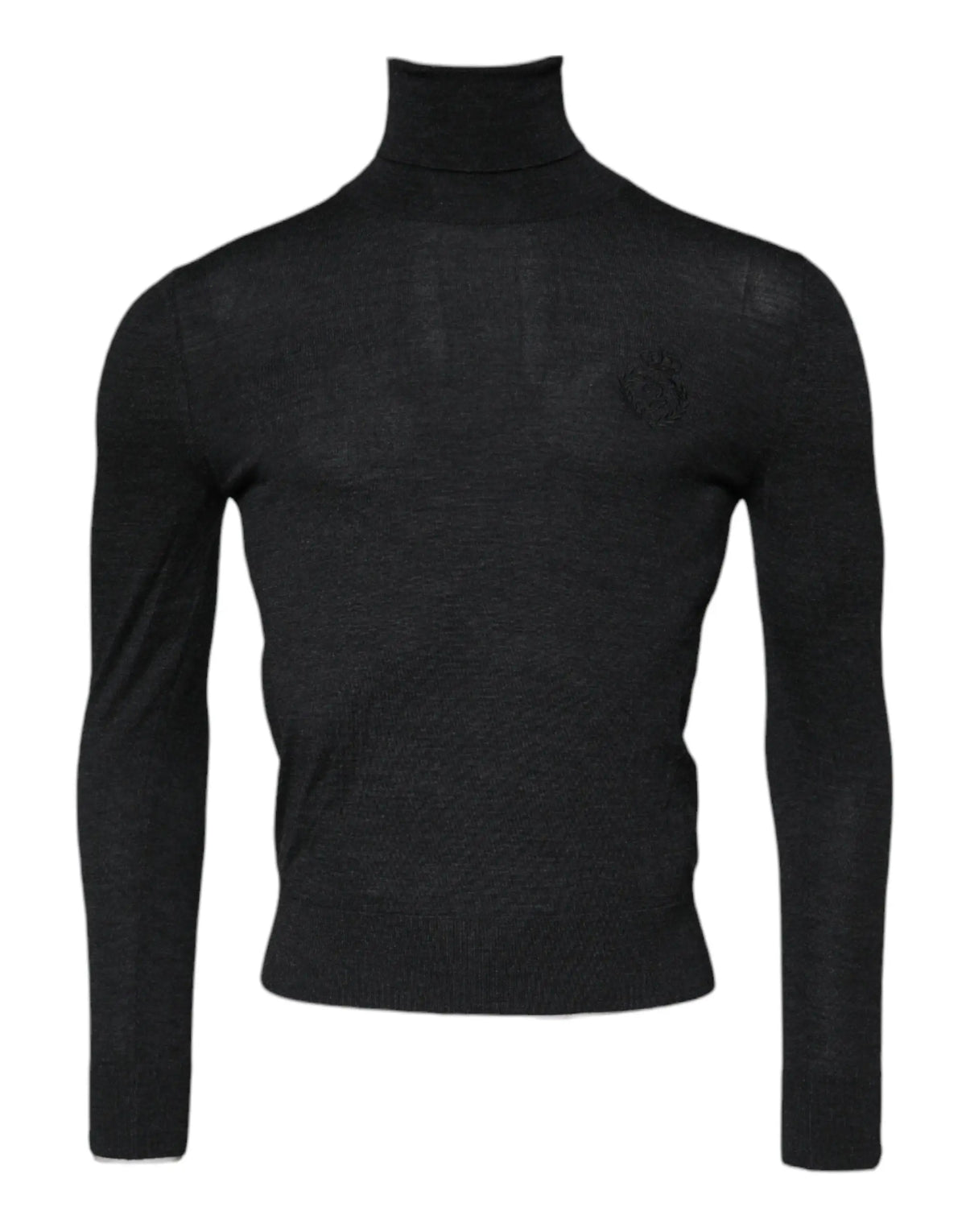 Dolce gabbana pull en laine noir à col roulé avec maille texturée subtile et petit logo brodé sur la poitrine