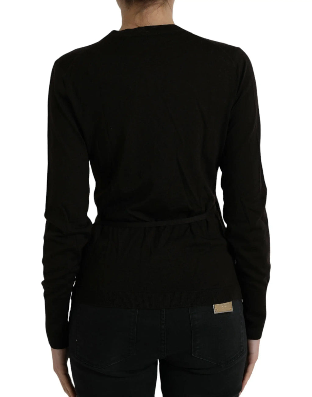 Cardigan noir en laine dolce gabbana avec encolure en v et taille cintrée à manches longues côtelées