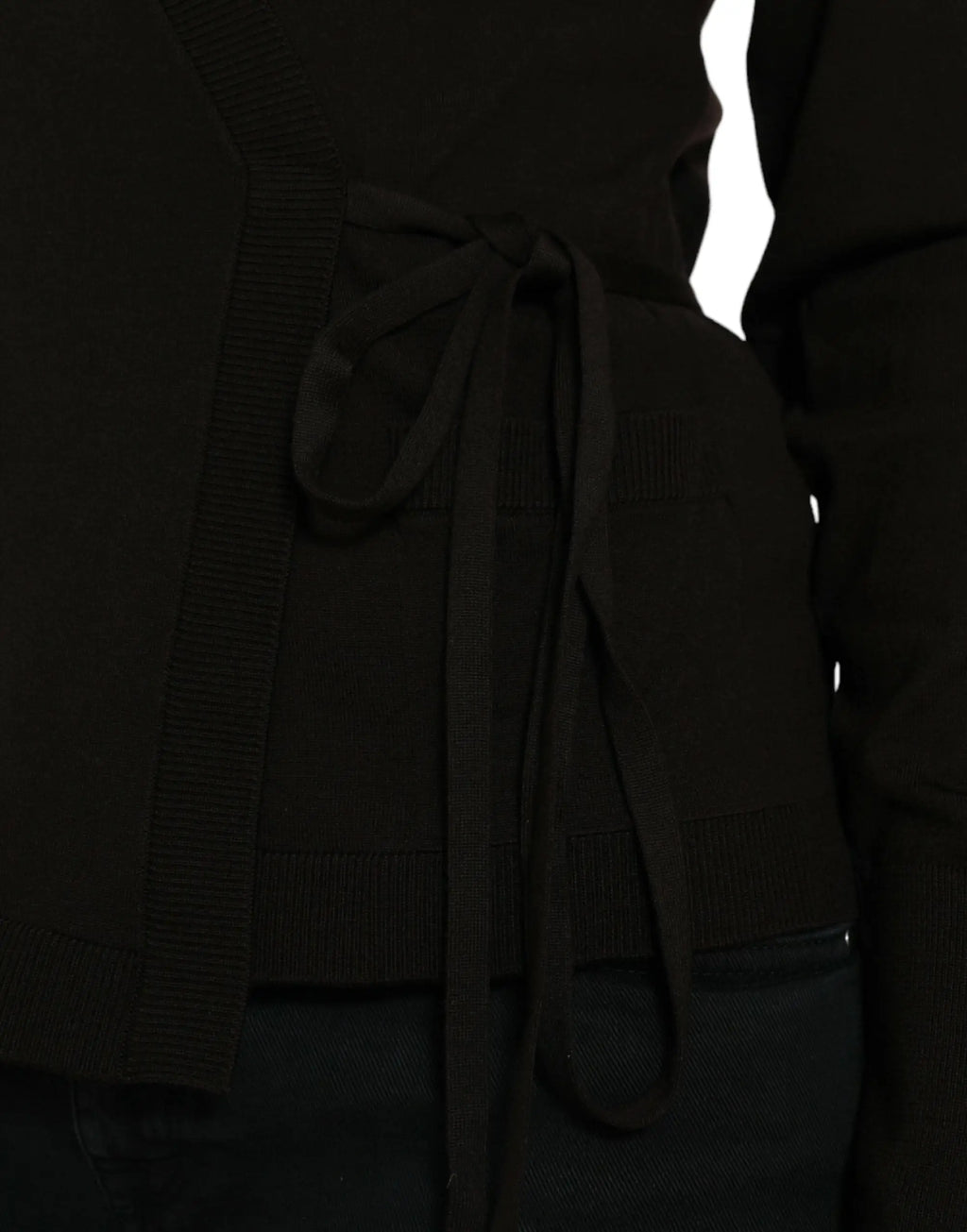 Pull cardigan croisé dolce & gabbana noir en laine avec ceinture nouée à la taille en maille marron foncé