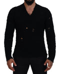 Pull noir en laine dolce gabbana avec col en v tricoté à mailles déchirées et bords effilochés
