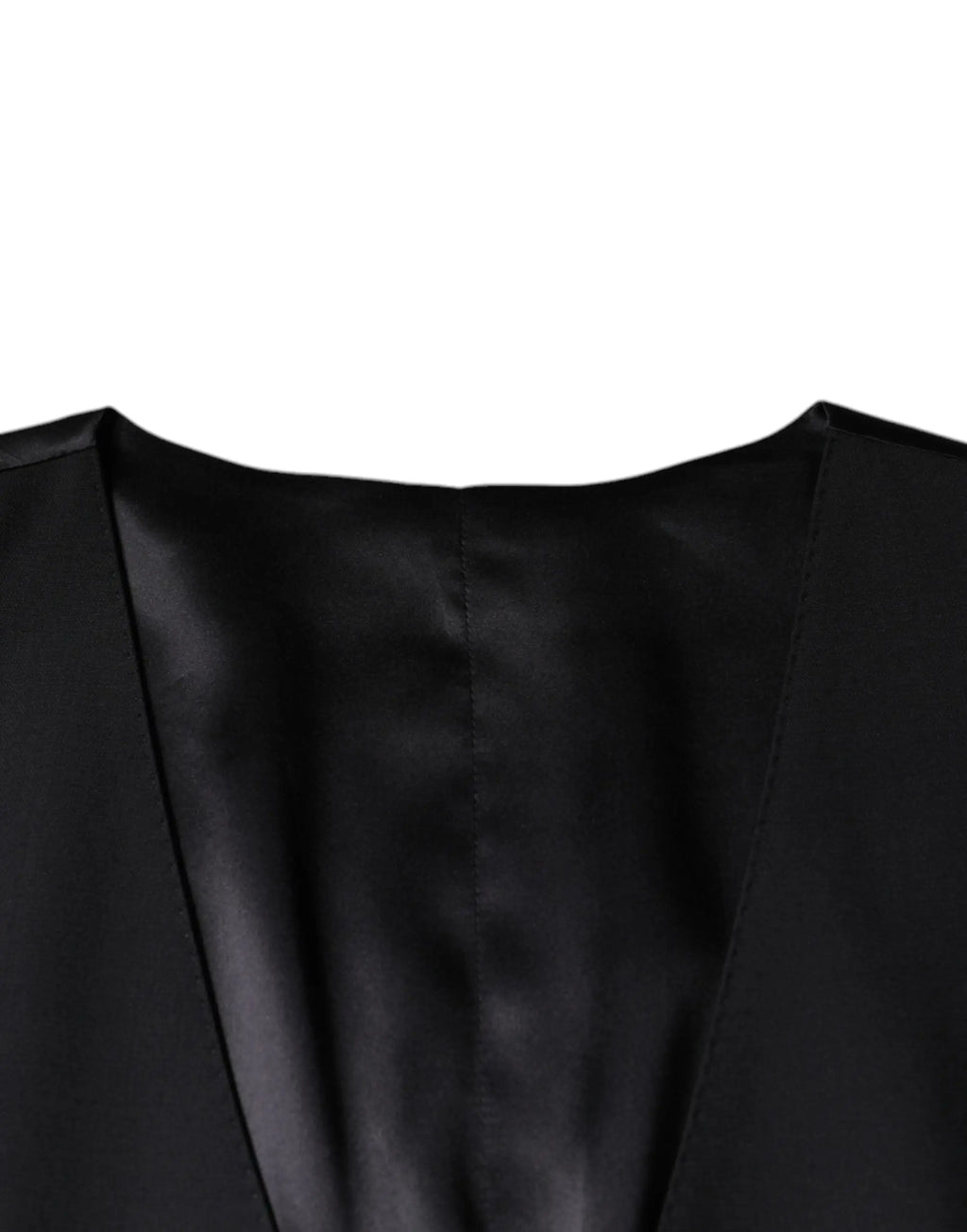 Dolce & gabbana black wool waistcoat dress with a sleek glossy satin vest and deep v neckline for formal wear