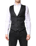 Dolce & gabbana black wool waistcoat dress with five dark buttons and subtle vertical stitching details
